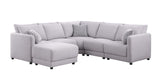 Penelope Light Gray Linen Fabric Reversible L-Shape Sectional Sofa with Ottoman and Pillows