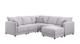 Penelope Light Gray Linen Fabric Reversible L-Shape Sectional Sofa with Ottoman and Pillows