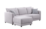 Penelope Light Gray Linen Fabric Sofa with Ottoman and Pillows