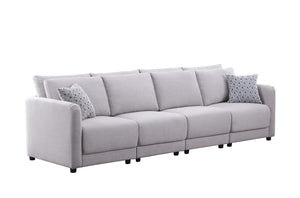 Penelope Light Gray Linen Fabric 4-Seater Sofa with Pillows