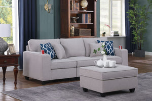 Cooper Light Gray Linen Sofa with Ottoman and Cupholder