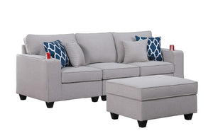 Cooper Light Gray Linen Sofa with Ottoman and Cupholder