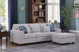 Cooper Light Gray Linen Sofa with Ottoman and Cupholder