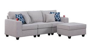 Cooper Light Gray Linen Sofa with Ottoman and Cupholder