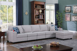 Cooper Light Gray Linen 5-Seater Sofa with Ottoman and Cupholder