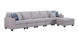 Cooper Light Gray Linen 5-Seater Sofa with Ottoman and Cupholder