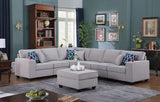 Cooper Light Gray Linen 7Pc Reversible L-Shape Sectional Sofa with Ottoman and Cupholder