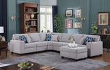 Cooper Light Gray Linen 7Pc Reversible L-Shape Sectional Sofa with Ottoman and Cupholder