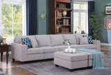 Cooper Light Gray Linen 5-Seater Sofa with 2 Ottomans and Cupholder