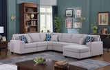 Cooper Light Gray Linen 6Pc Modular Sectional Sofa Chaise with Cupholder