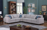 Cooper Light Gray Linen 6Pc Reversible L-Shape Sectional Sofa with Cupholder