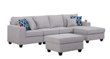 Cooper Light Gray Linen 5Pc Sectional Sofa Chaise with Ottoman and Cupholder