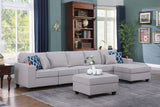 Cooper Light Gray Linen 6Pc Sectional Sofa Chaise with Ottoman and Cupholder