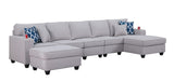 Cooper Light Gray Linen 6Pc Sectional Sofa Chaise with Ottoman and Cupholder