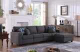 Cooper Dark Gray Linen 4-Seater Sofa with Ottoman and Cupholder