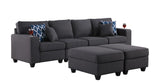 Cooper Dark Gray Linen 4-Seater Sofa with 2 Ottomans and Cupholder