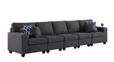 Cooper Dark Gray Linen 5-Seater Sofa with Cupholder