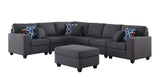 Cooper Dark Gray Linen 7Pc Reversible L-Shape Sectional Sofa with Ottoman and Cupholder