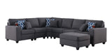 Cooper Dark Gray Linen 7Pc Reversible L-Shape Sectional Sofa with Ottoman and Cupholder