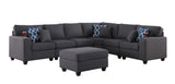 Cooper Dark Gray Linen 7Pc Reversible L-Shape Sectional Sofa with Ottoman and Cupholder