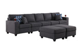 Cooper Dark Gray Linen 5-Seater Sofa with 2 Ottomans and Cupholder