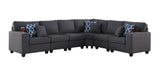 Cooper Dark Gray Linen 6Pc Reversible L-Shape Sectional Sofa with Cupholder