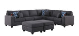 Cooper Dark Gray Linen 8Pc Reversible L-Shape Sectional Sofa with Ottomans and Cupholder