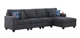 Cooper Stone Gray Woven Fabric 4Pc Sectional Sofa Chaise with Cupholder