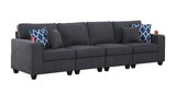 Cooper Stone Gray Woven Fabric 4-Seater Sofa with Cupholder