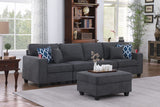 Cooper Stone Gray Woven Fabric 4-Seater Sofa with Ottoman and Cupholder