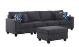 Cooper Stone Gray Woven Fabric 4-Seater Sofa with Ottoman and Cupholder