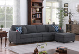 Cooper Stone Gray Woven Fabric 4-Seater Sofa with Ottoman and Cupholder