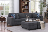 Cooper Stone Gray Woven Fabric 4-Seater Sofa with 2 Ottomans and Cupholder