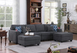 Cooper Stone Gray Woven Fabric 4-Seater Sofa with 2 Ottomans and Cupholder