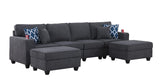 Cooper Stone Gray Woven Fabric 4-Seater Sofa with 2 Ottomans and Cupholder