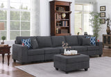 Cooper Stone Gray Woven Fabric 5-Seater Sofa with Ottoman and Cupholder