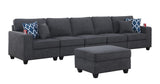 Cooper Stone Gray Woven Fabric 5-Seater Sofa with Ottoman and Cupholder