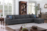 Cooper Stone Gray Woven Fabric 5-Seater Sofa with Ottoman and Cupholder