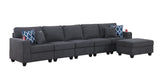 Cooper Stone Gray Woven Fabric 5-Seater Sofa with Ottoman and Cupholder