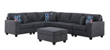 Cooper Stone Gray Woven Fabric 7Pc Reversible L-Shape Sectional Sofa with Ottoman and Cupholder