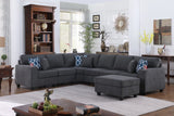 Cooper Stone Gray Woven Fabric 7Pc Reversible L-Shape Sectional Sofa with Ottoman and Cupholder