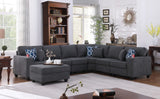 Cooper Stone Gray Woven Fabric 7Pc Reversible L-Shape Sectional Sofa with Ottoman and Cupholder