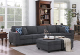 Cooper Stone Gray Woven Fabric 5-Seater Sofa with 2 Ottomans and Cupholder