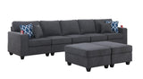 Cooper Stone Gray Woven Fabric 5-Seater Sofa with 2 Ottomans and Cupholder