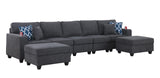 Cooper Stone Gray Woven Fabric 5-Seater Sofa with 2 Ottomans and Cupholder