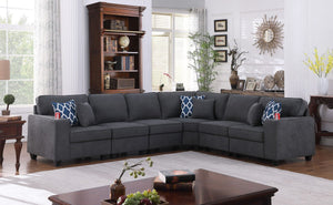 Cooper Stone Gray Woven Fabric 6Pc Reversible L-Shape Sectional Sofa with Cupholder