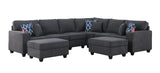 Cooper Stone Gray Woven Fabric 8Pc Reversible L-Shape Sectional Sofa with Ottomans and Cupholder