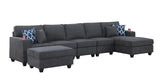 Cooper Stone Gray Woven Fabric 6Pc Sectional Sofa Chaise with Ottoman and Cupholder