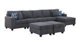 Cooper Stone Gray Woven Fabric Sectional Sofa Chaise with 2 Ottomans and Cupholder