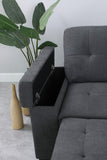 Sadie Dark Gray Woven Fabric Sleeper Sectional Sofa with Storage Ottoman, Storage Arm